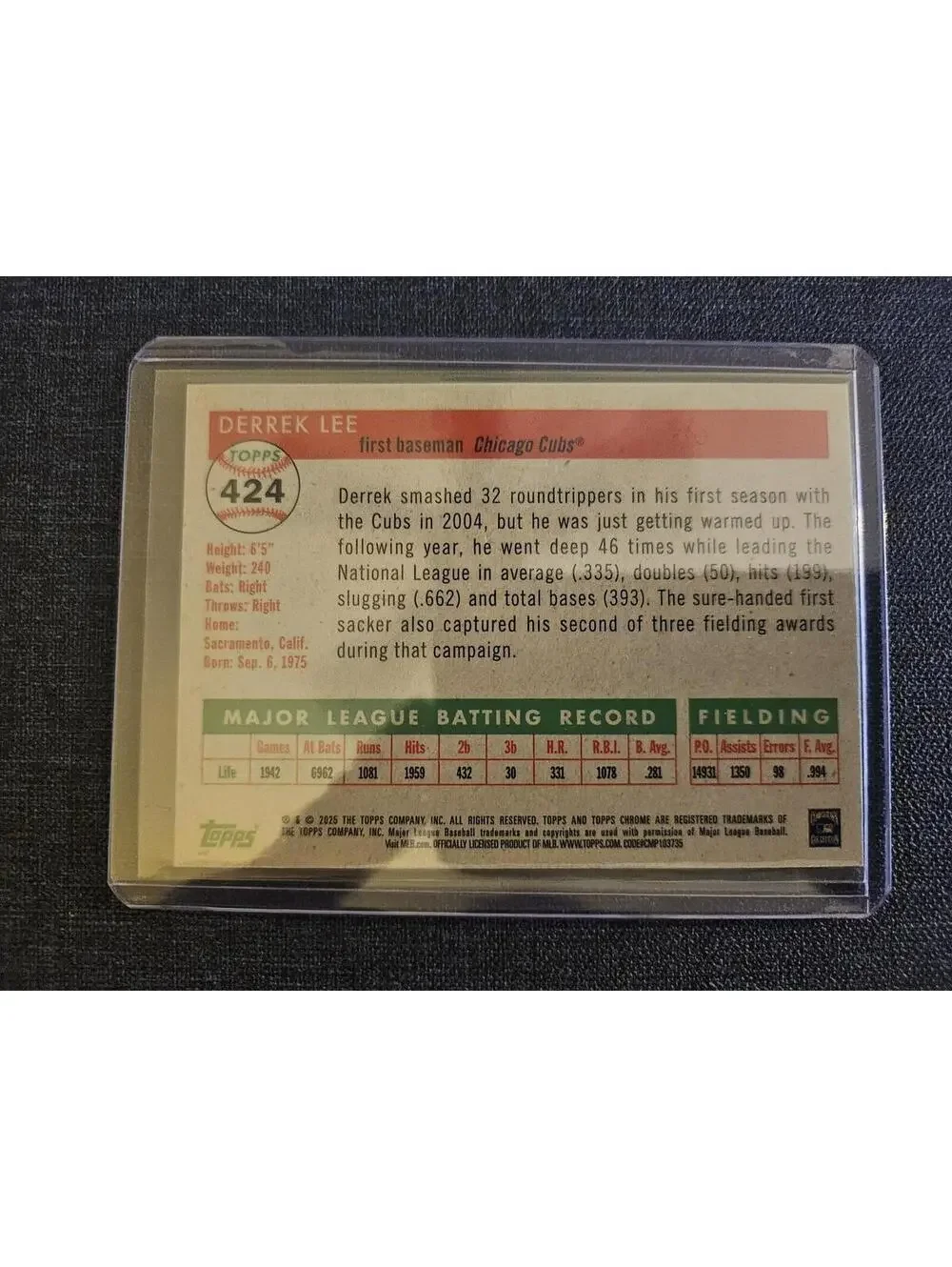 Derrek Lee (Blue Lava -No./100) - 2025 Topps Chrome Platinum 1955 R&S- #424 Cubs - Picture 3 of 3
